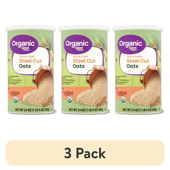 (3 pack) Great Value Organic Quick Cook Steel Cut Oats, 24 oz