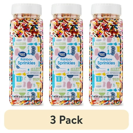 (3 pack) Great Value Rainbow Sprinkles, 26 oz