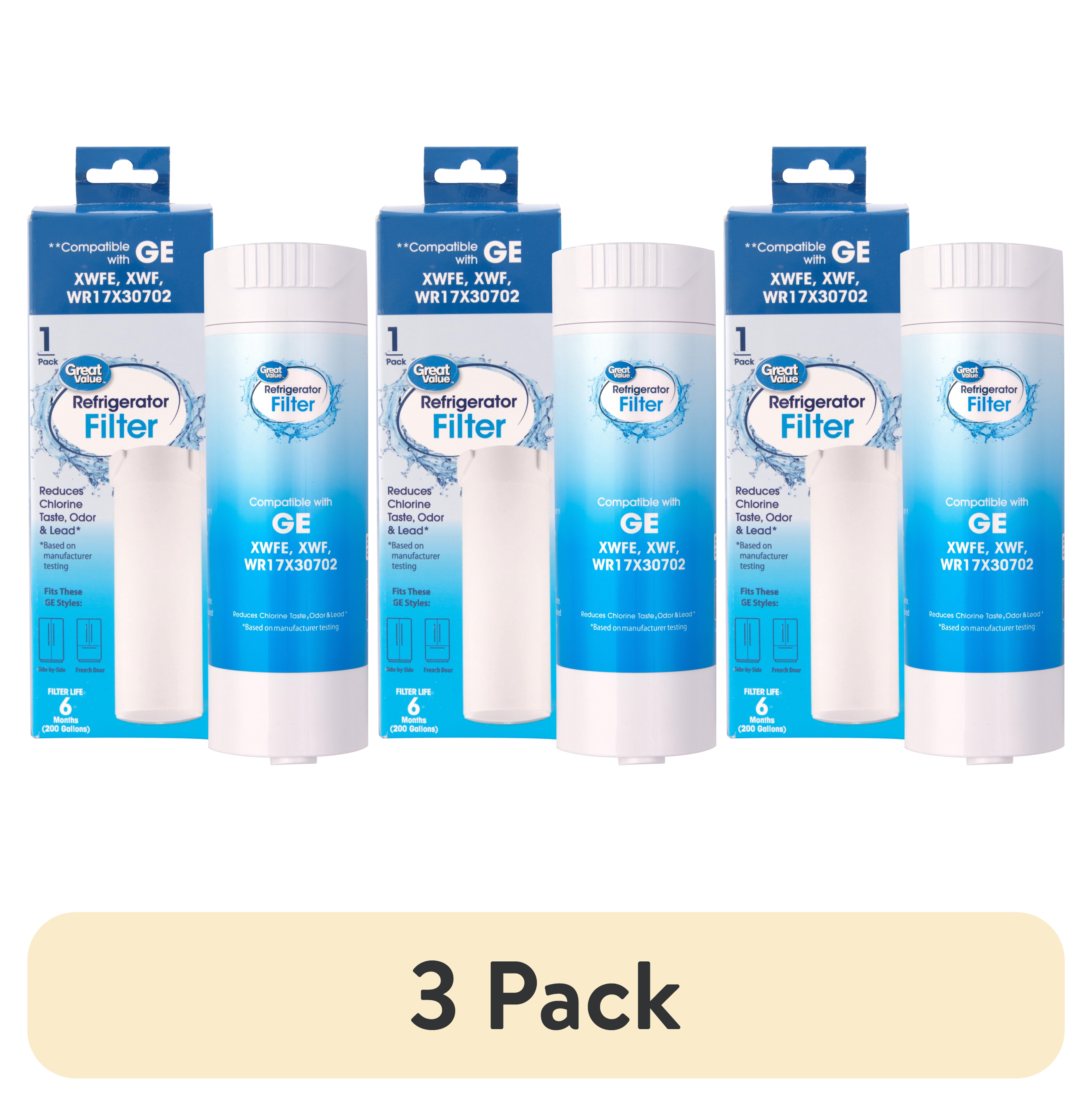(3 pack) Great Value Replacement Refrigerator Water Filter – Compatible with GE XWFE & XWF