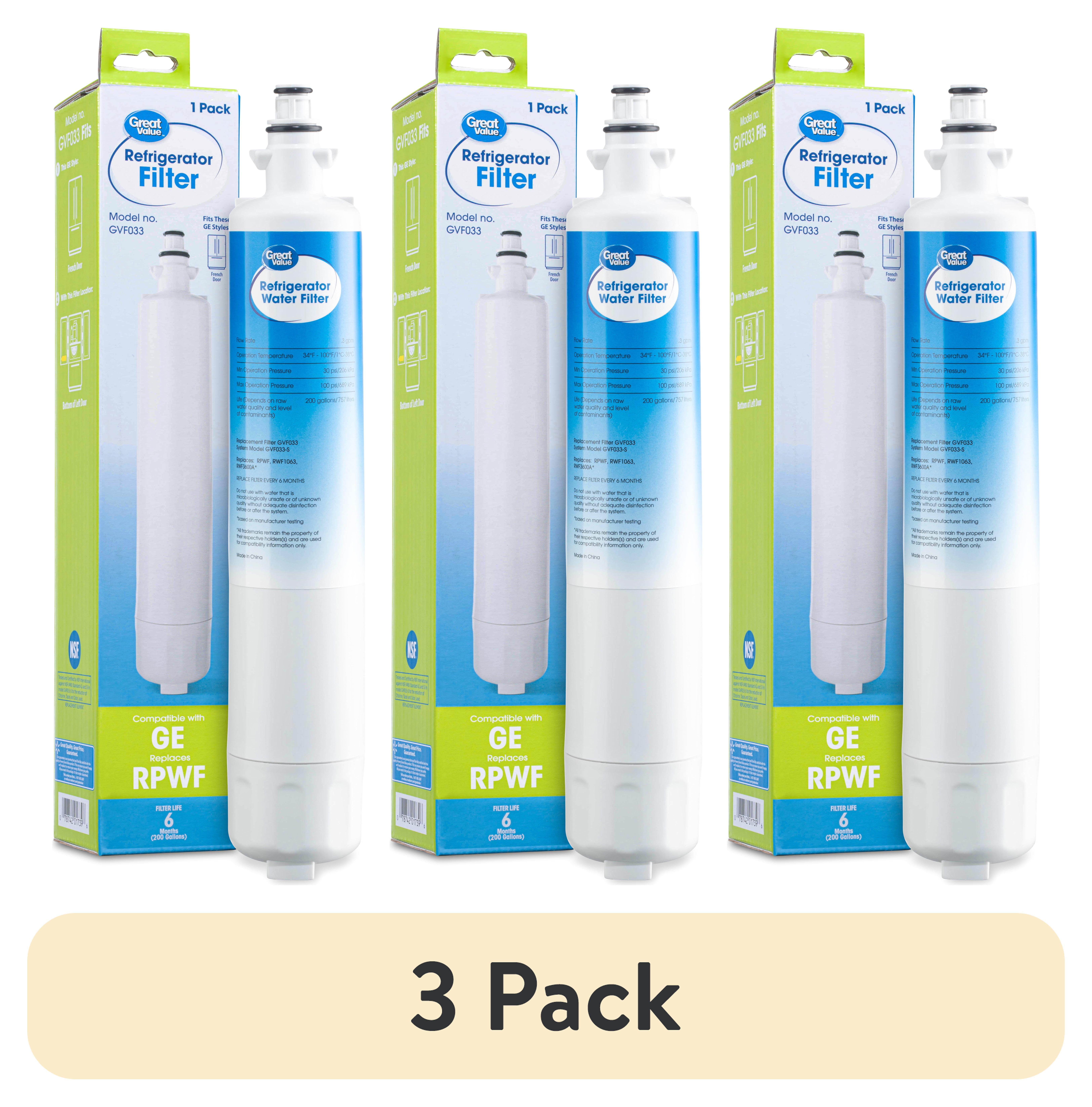 (3 pack) Great Value Replacement Refrigerator Water Filter, GE RPWF, 1 Pack