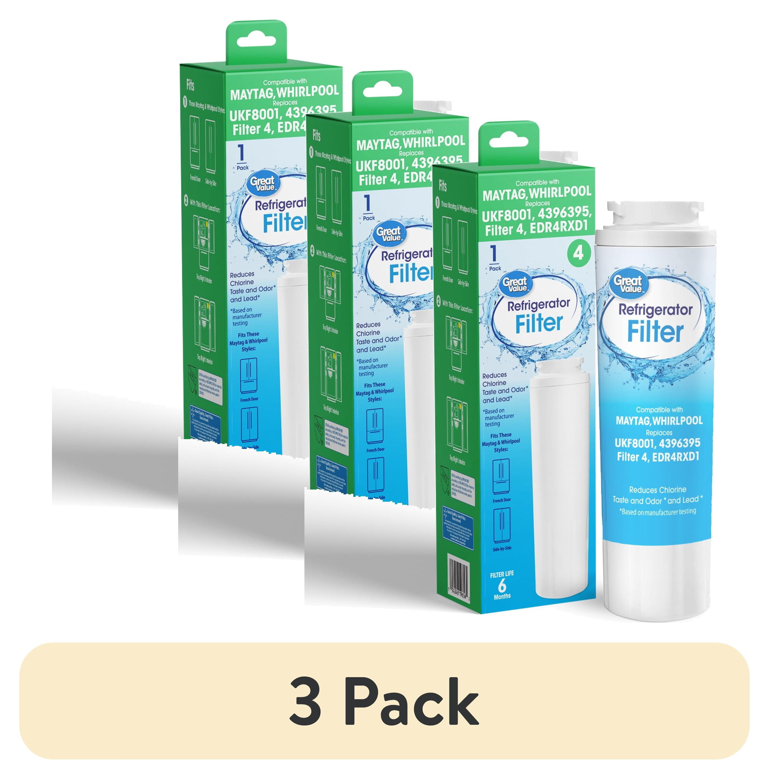 (3 pack) Great Value Replacement Refrigerator Water Filter for Whirlpool EDR4RXD1, White, 1 Pack