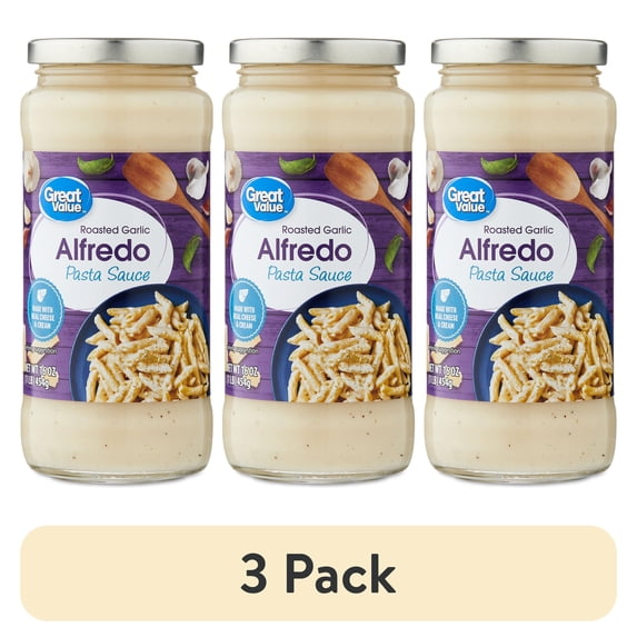 (3 pack) Great Value Roasted Garlic Alfredo Pasta Sauce, 16 oz