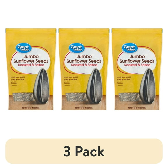 (3 pack) Great Value Roasted & Salted Jumbo Sunflower Seeds, 16 oz