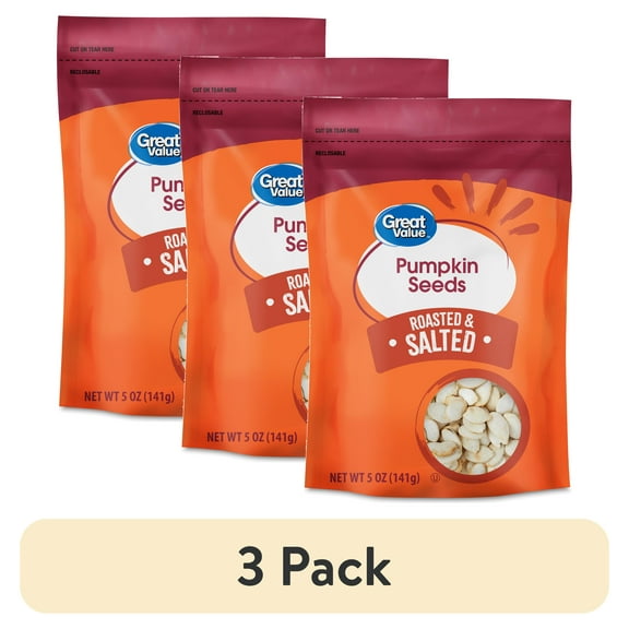 (3 pack) Great Value Roasted & Salted Pumpkin Seeds, 5 oz
