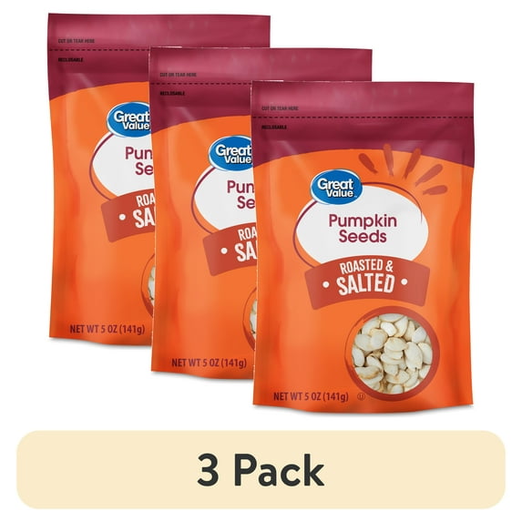 (3 pack) Great Value Roasted & Salted Pumpkin Seeds, 5 oz
