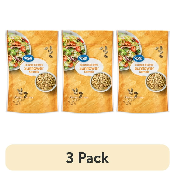 (3 pack) Great Value Roasted & Salted Sunflower Kernels, 7 oz