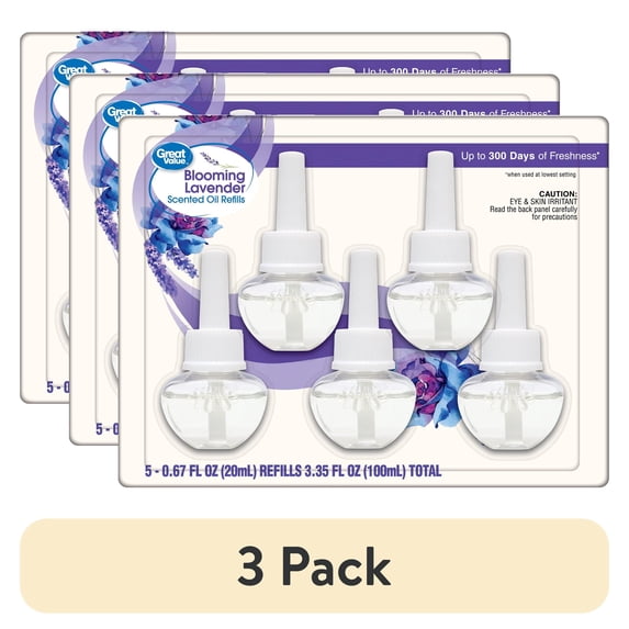 (3 pack) Great Value Blooming Lavender Plug-In Air Freshener Refills, 5 Count, Up to 300 Days of Freshness