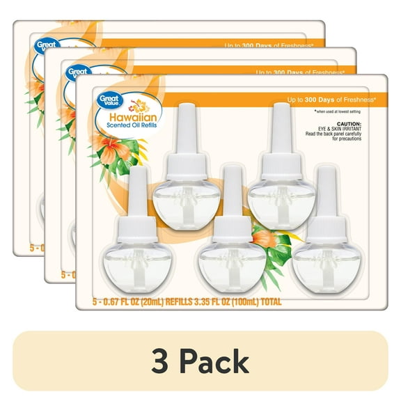 (3 pack) Great Value Hawaiian Plug-In Air Freshener Refills, 5 Count, Up to 300 Days of Freshness