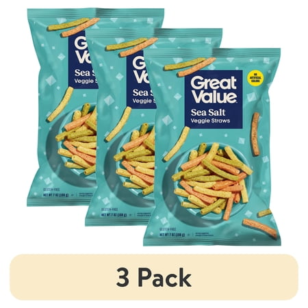 (3 pack) Great Value Sea Salt Veggie Straws, 7 oz Bag