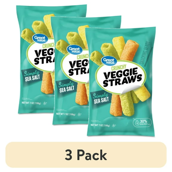 (3 pack) Great Value Sea Salt Veggie Straws, 7 oz