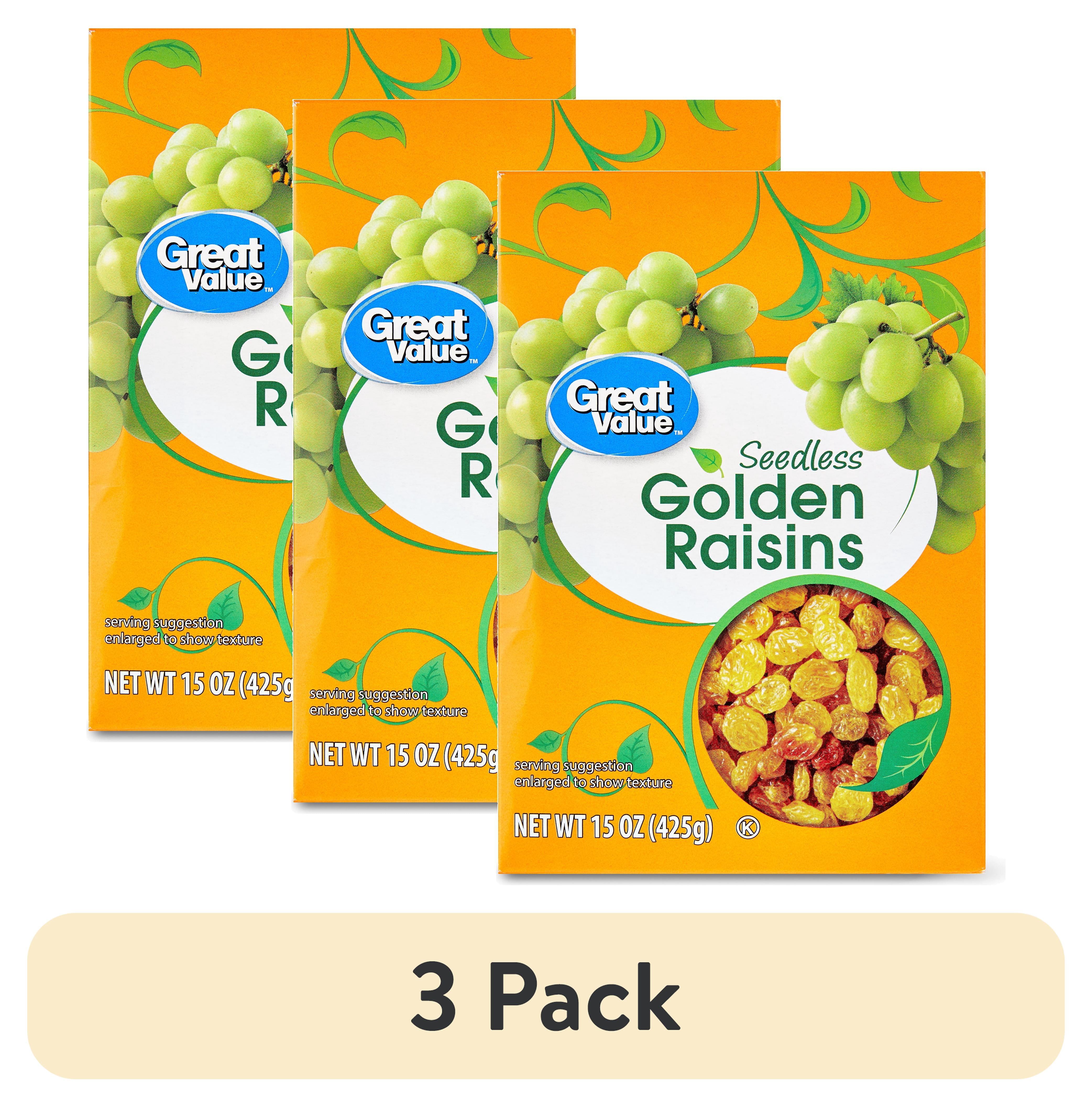 (3 pack) Great Value Seedless Golden Raisins Carton, 15 oz (425g)