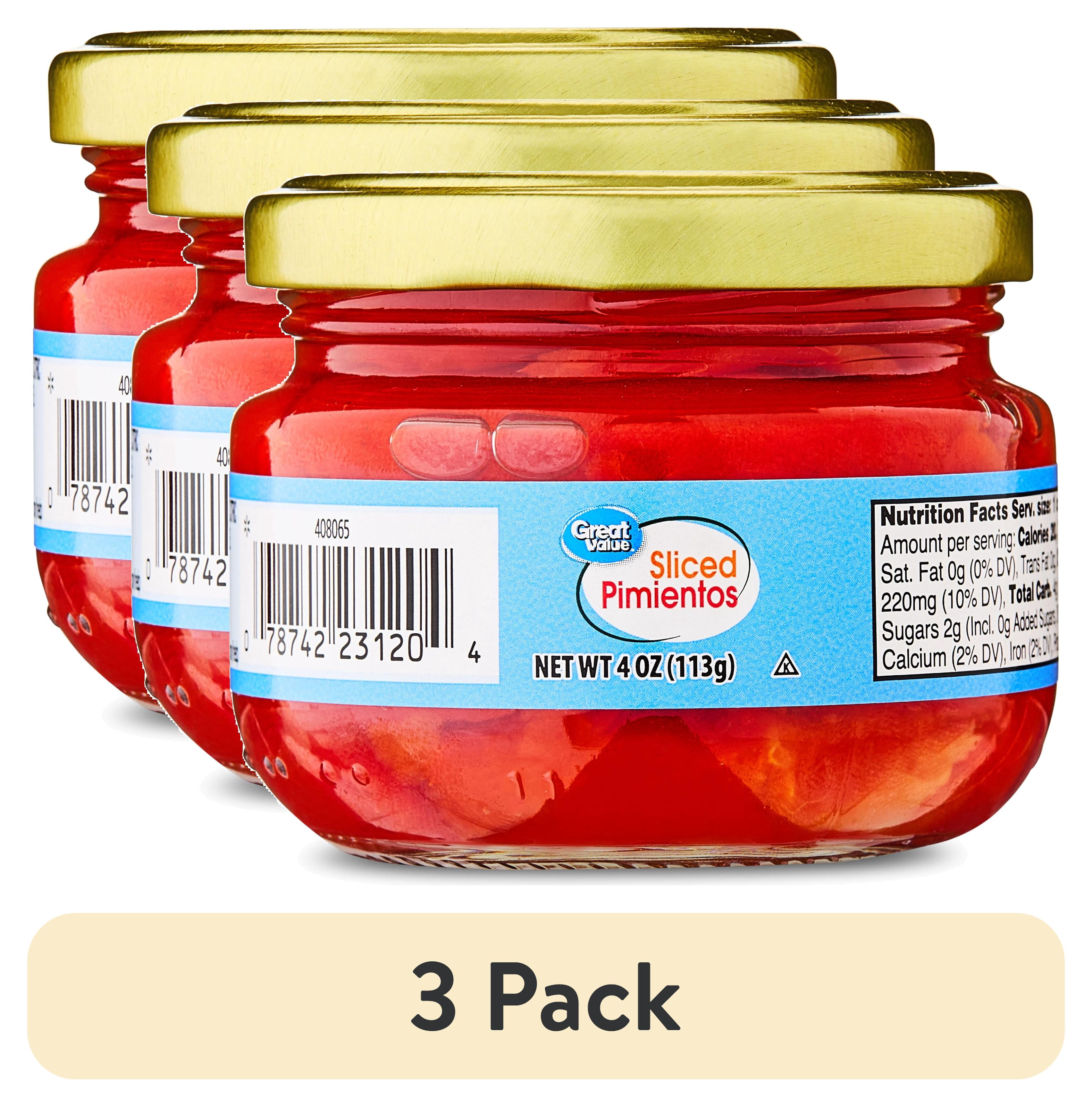 (3 pack) Great Value Sliced Pimientos, 4 oz Jar