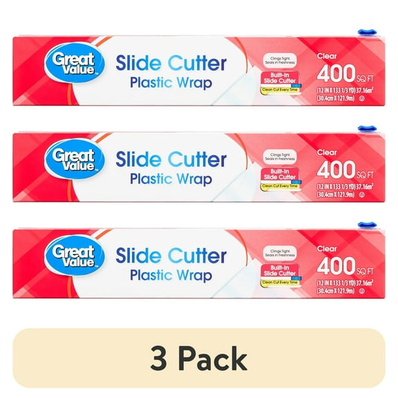 (3 pack) Great Value Slide Cutter Plastic Wrap, 400 sq ft