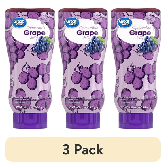 (3 pack) Great Value Squeezable Grape Jelly, 20 oz