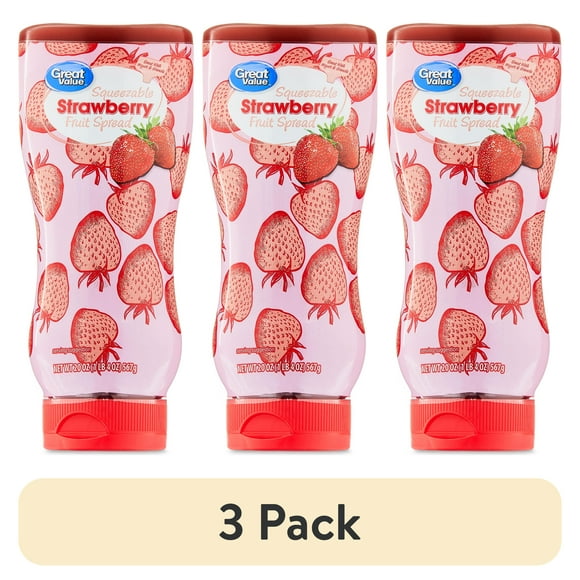 (3 pack) Great Value Squeezable Strawberry Fruit Spread, 20 oz