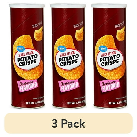 (3 pack) Great Value Stack Attack Barbecue Flavored Potato Crisps, 5.5 oz