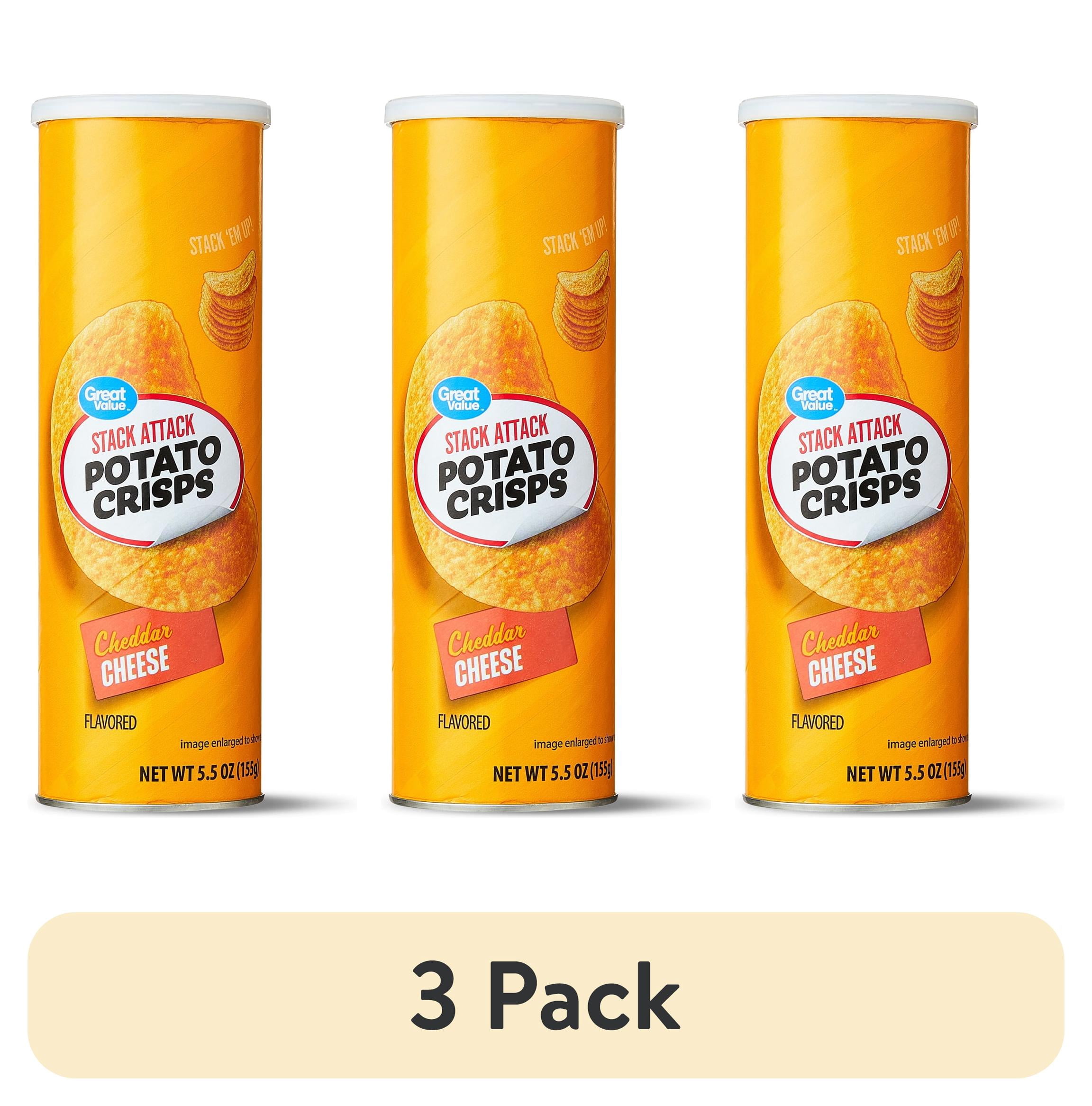 (3 pack) Great Value Stack Attack Cheddar Cheese Potato Crisps, 5.5 oz