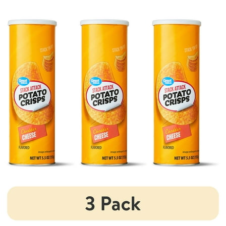 (3 pack) Great Value Stack Attack Cheddar Cheese Potato Crisps, 5.5 oz