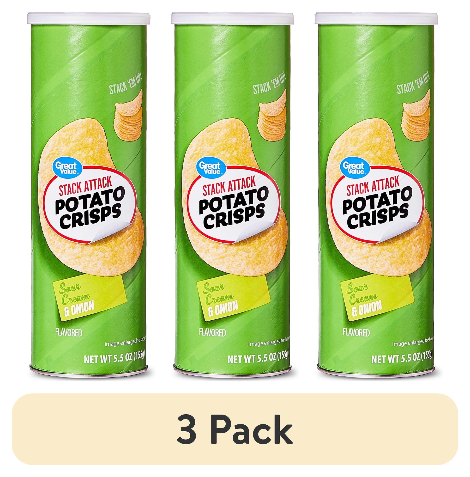(3 pack) Great Value Stack Attack Sour Cream and Onion Potato Crisps, 5.5 oz