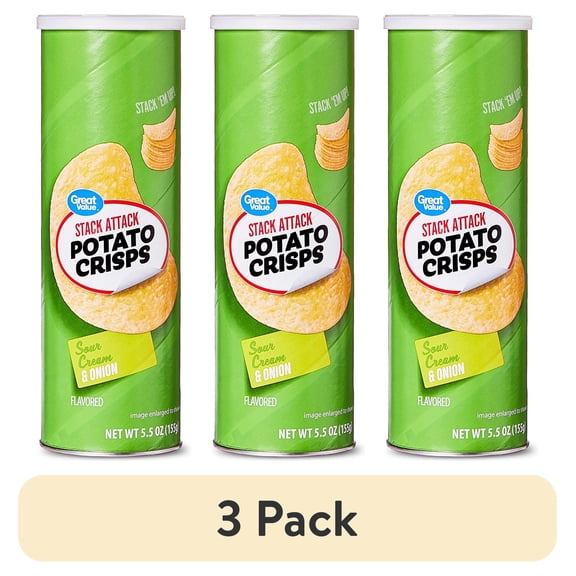 (3 pack) Great Value Stack Attack Sour Cream and Onion Potato Crisps, 5.5 oz