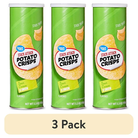 (3 pack) Great Value Stack Attack Sour Cream and Onion Potato Crisps, 5.5 oz