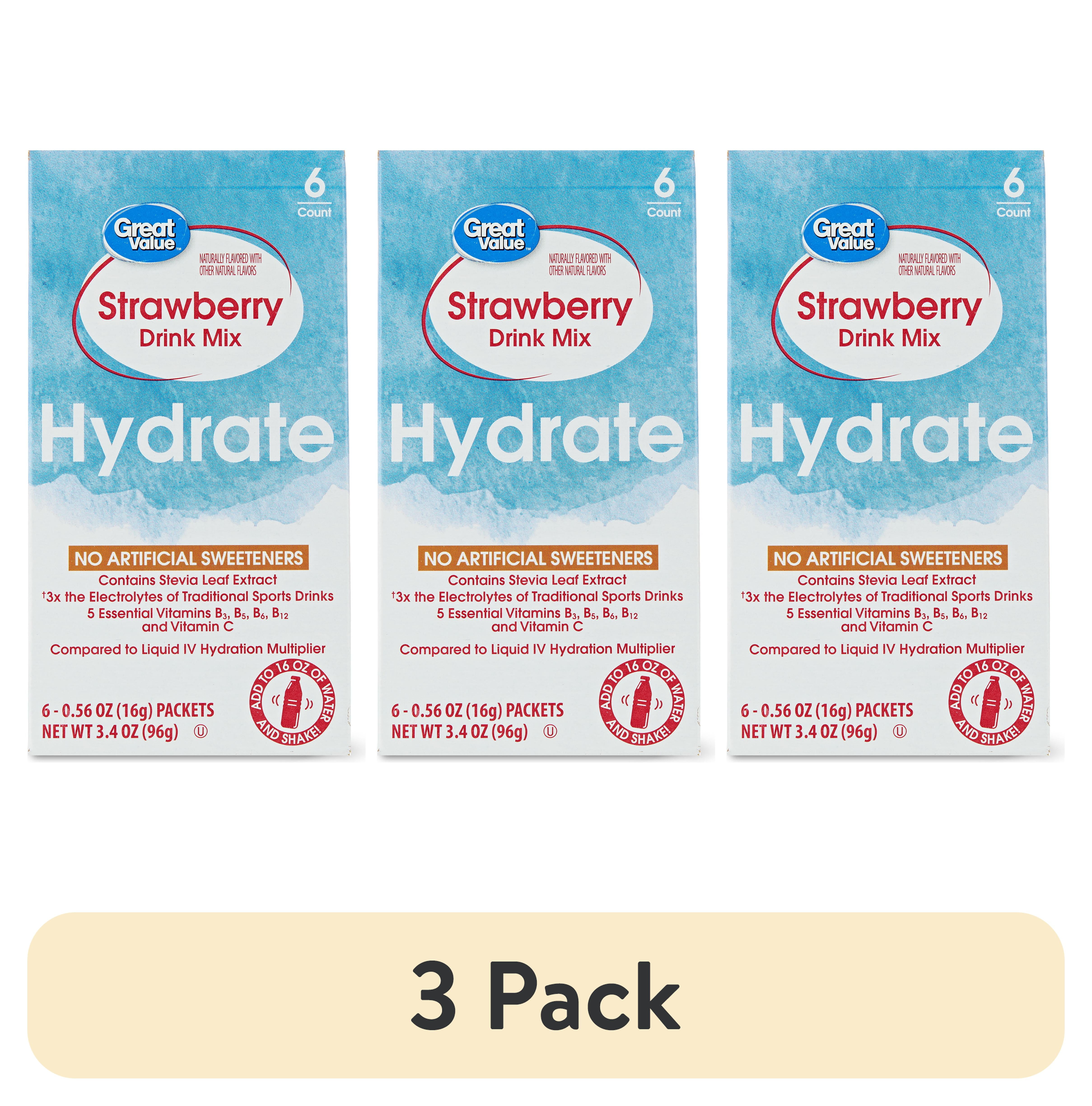(3 pack) Great Value Strawberry Hydration Powdered Liquid Drink Mix, 0.56 oz, 6 Packets