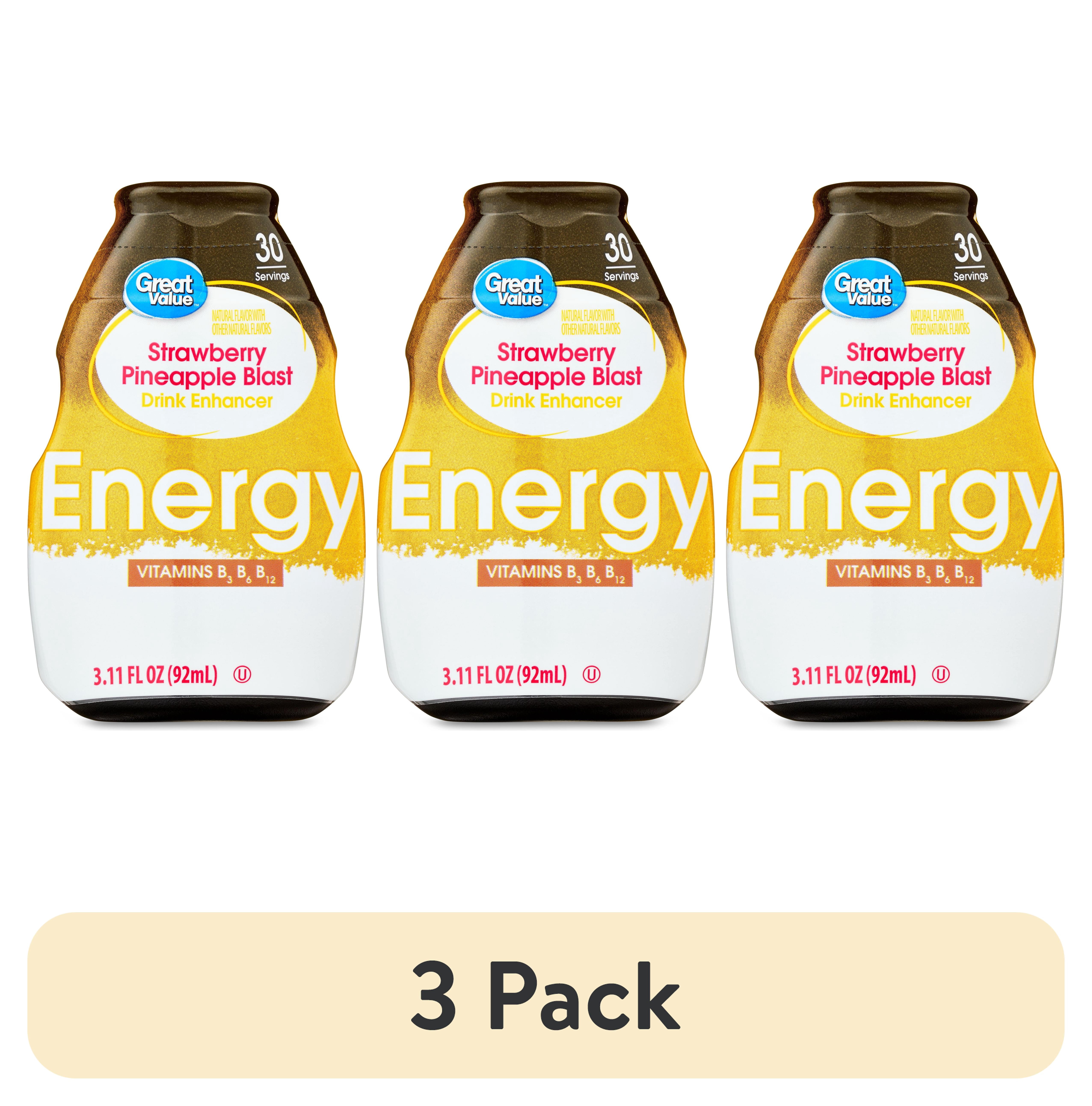 (3 pack) Great Value Strawberry Pineapple Energy Drink Enhancer, 3.11 fl oz Bottle
