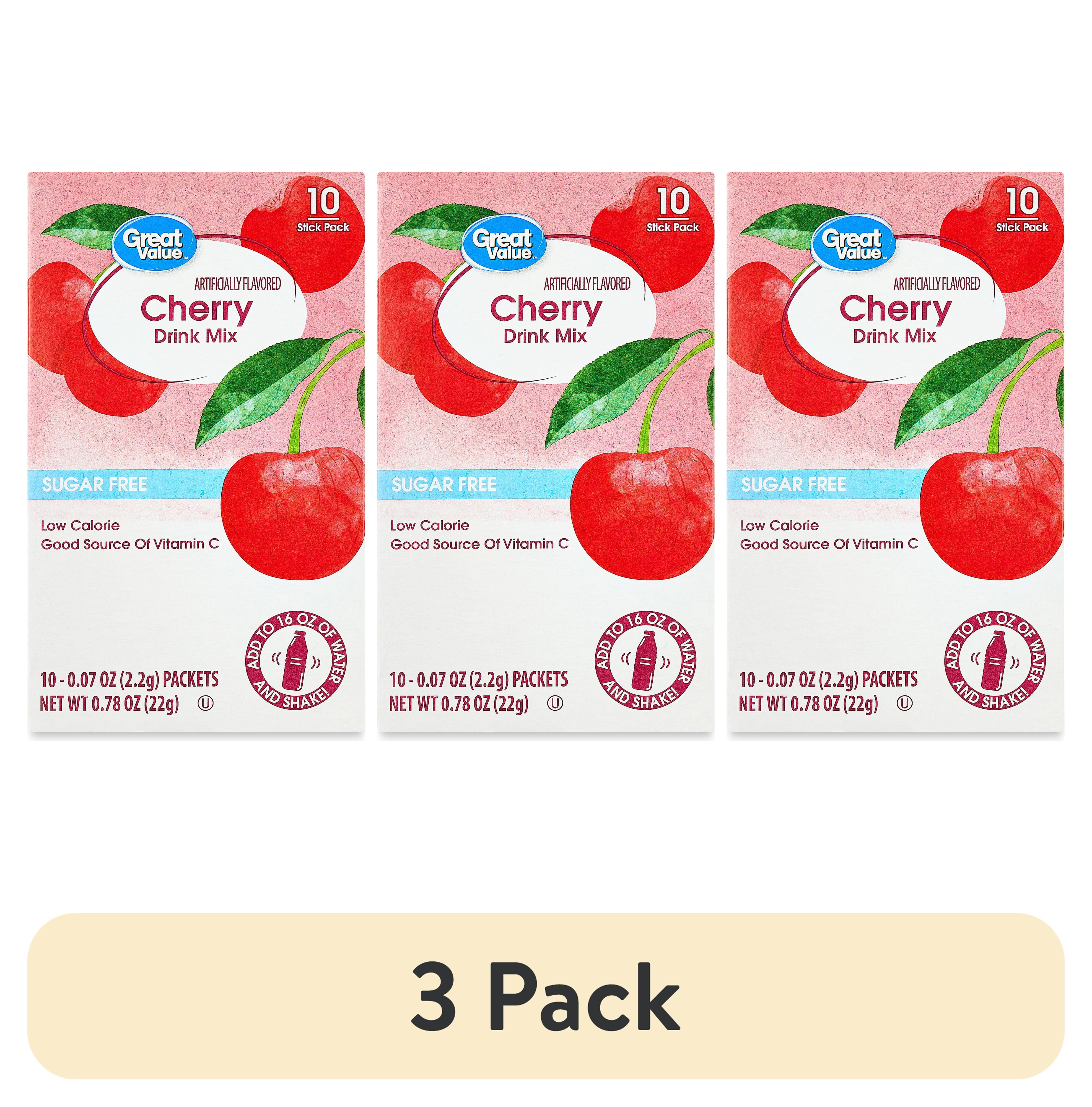 (3 pack) Great Value Sugar-Free Cherry Drink Mix Packets, 0.78 oz, 10 Count