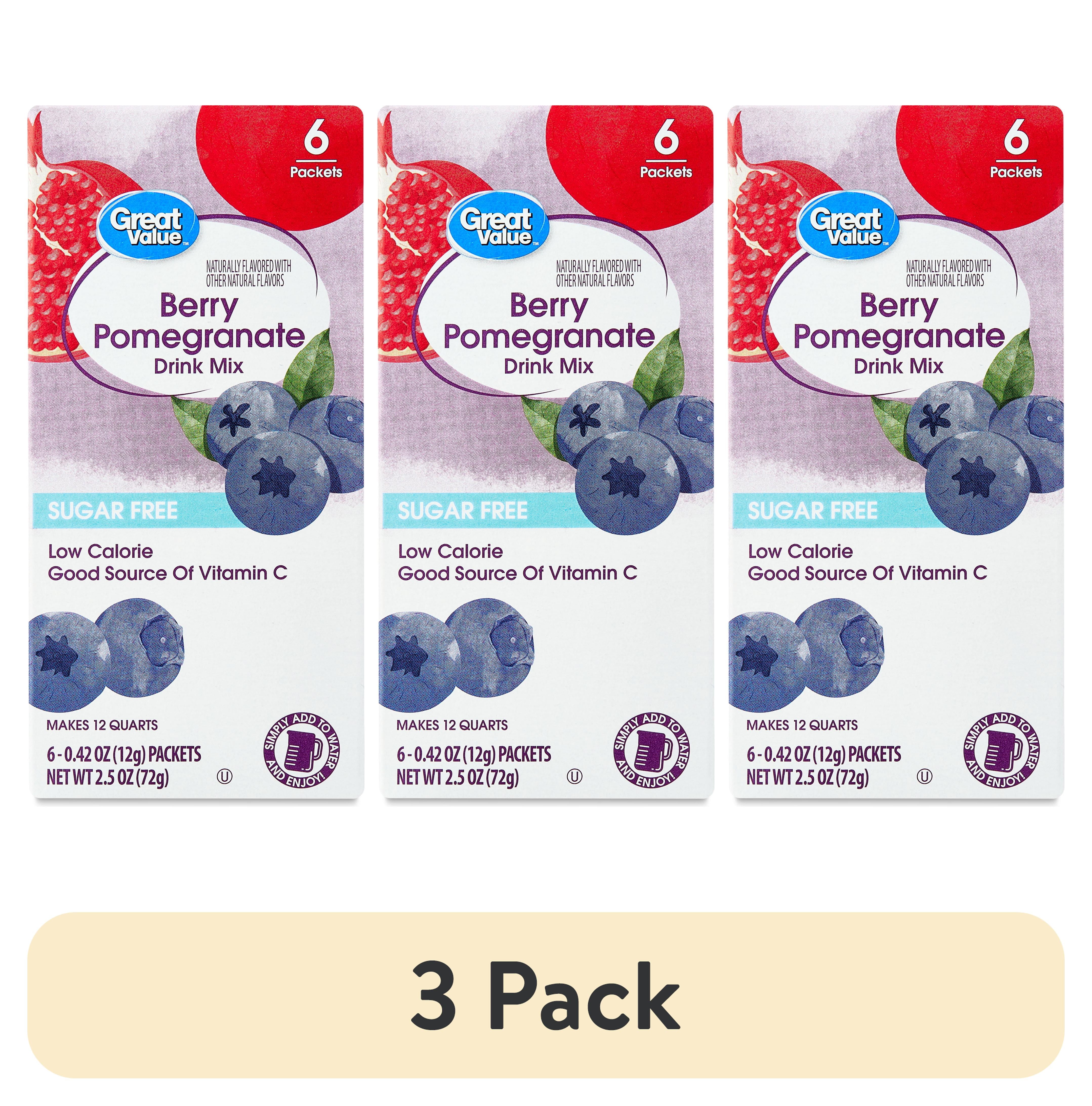 (3 pack) Great Value Liquid Drink Mix Powder, Berry Pomegranate, Sugar-Free, 0.42 oz, 6 Count