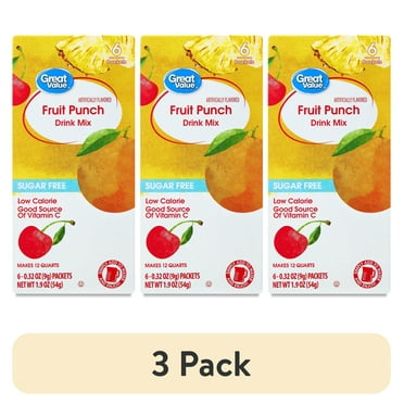 (3 pack) Great Value Sugar-Free Fruit Punch Drink Mix Powder, 1.9 oz, 6 Count
