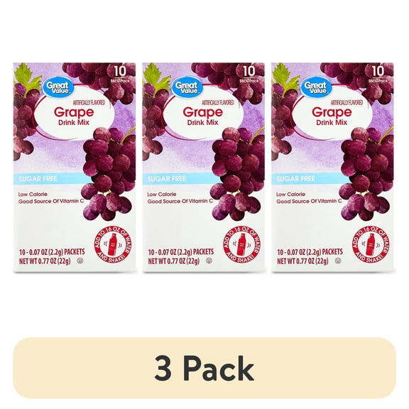 (3 pack) Great Value Sugar-Free Grape Powdered Drink Mix, 0.77 oz, 10 Packets
