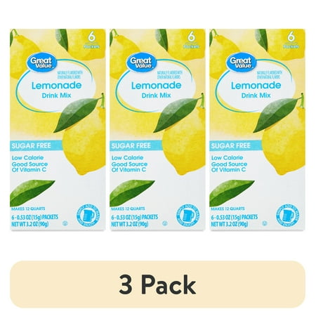 (3 pack) Great Value Sugar-Free Lemonade Drink Mix Powder, 0.53 oz, 6 Count