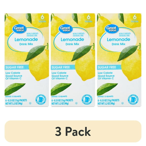(3 pack) Great Value Sugar-Free Lemonade Drink Mix Powder, 0.53 oz, 6 Count