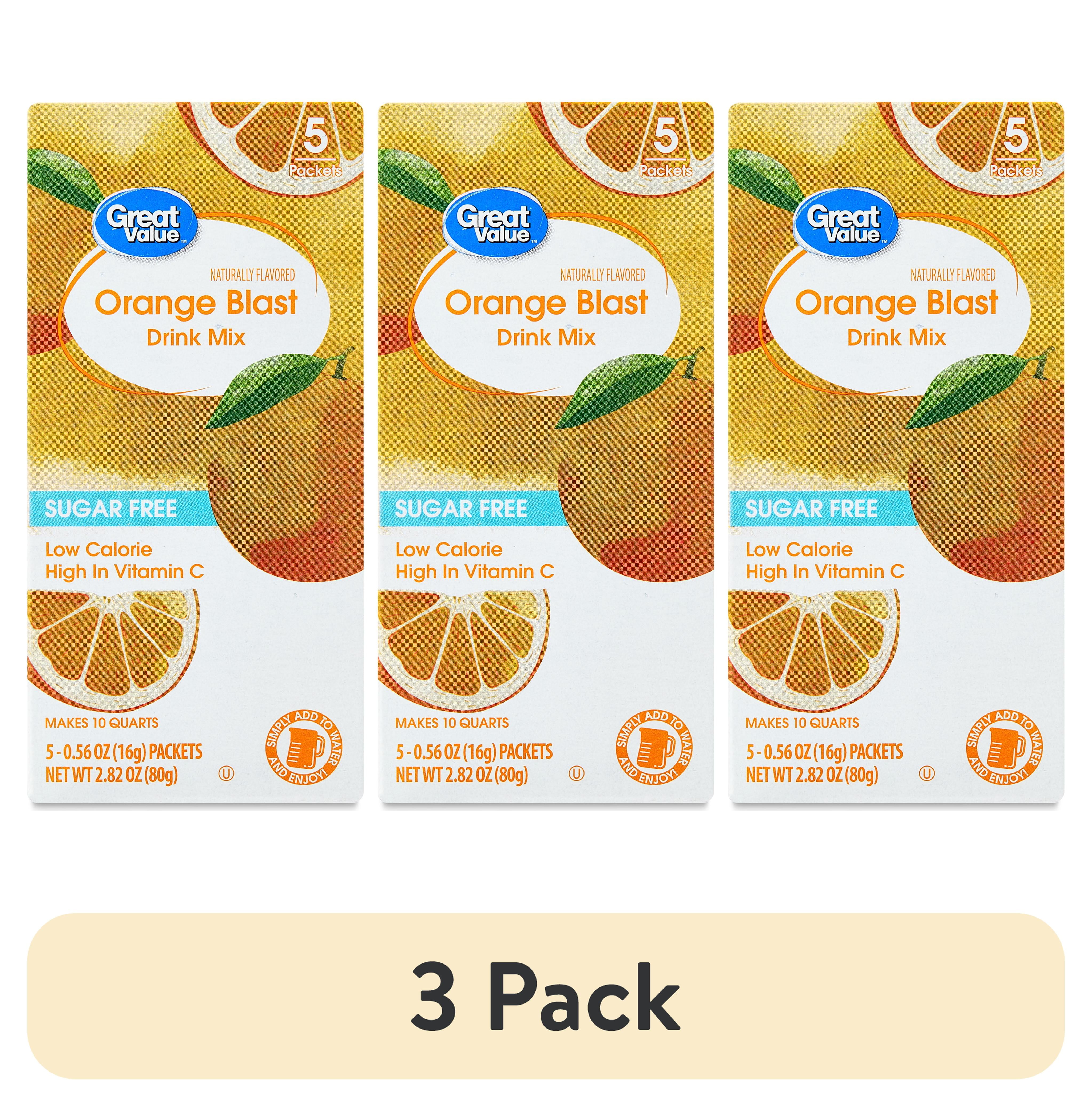 (3 pack) Great Value Sugar-Free Orange Blast Drink Mix Powder, 0.56 oz, 5 Count
