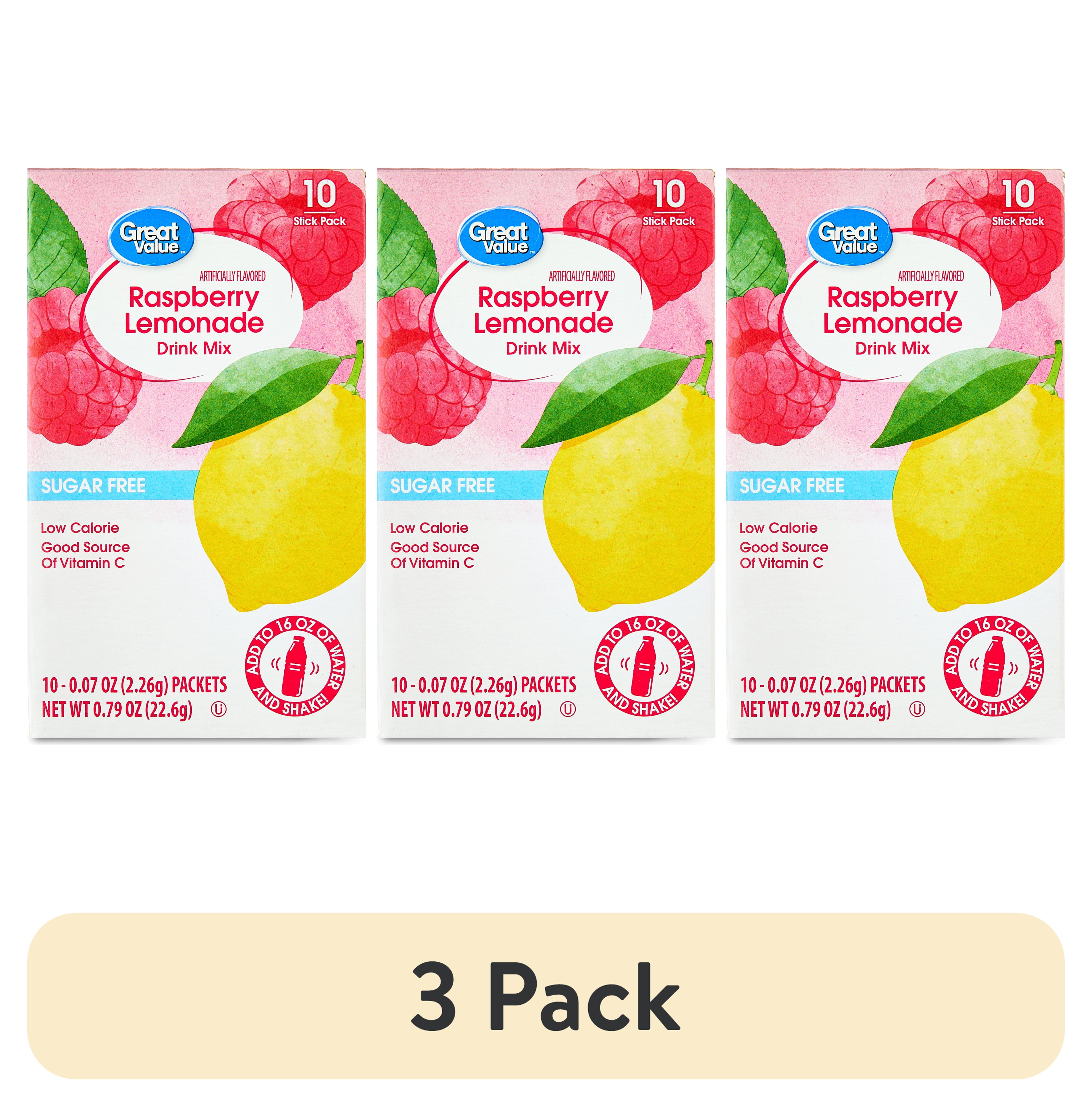 (3 pack) Great Value Sugar-Free Raspberry Lemonade Powdered Drink Mix, 0.07 oz, 10 Count