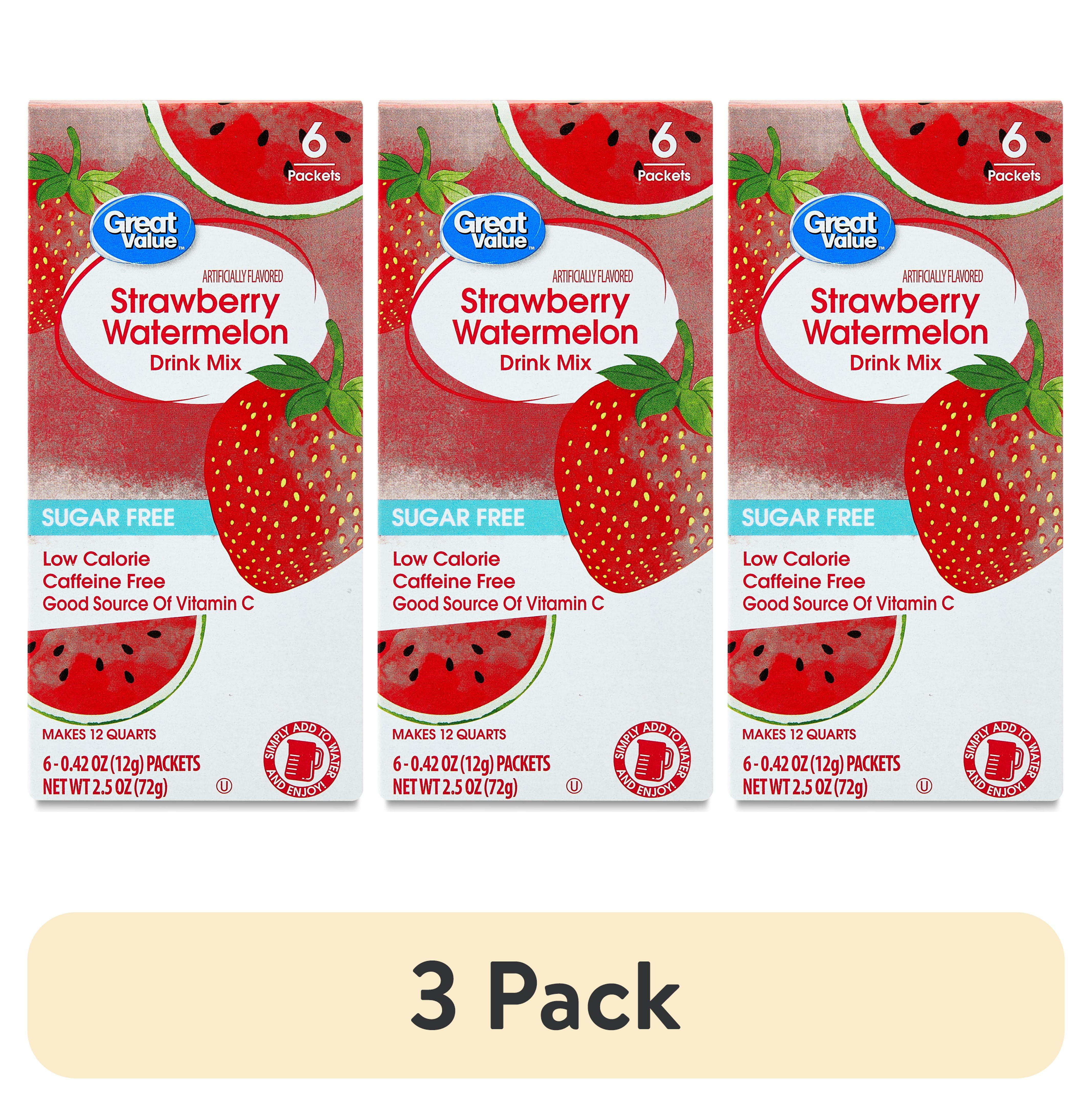 (3 pack) Great Value Sugar-Free Strawberry Watermelon Powdered Drink Mix, 0.42 oz, 6 Packets