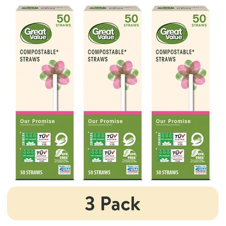 (3 pack) Great Value Sustainable Eco-Straws - 50 Count