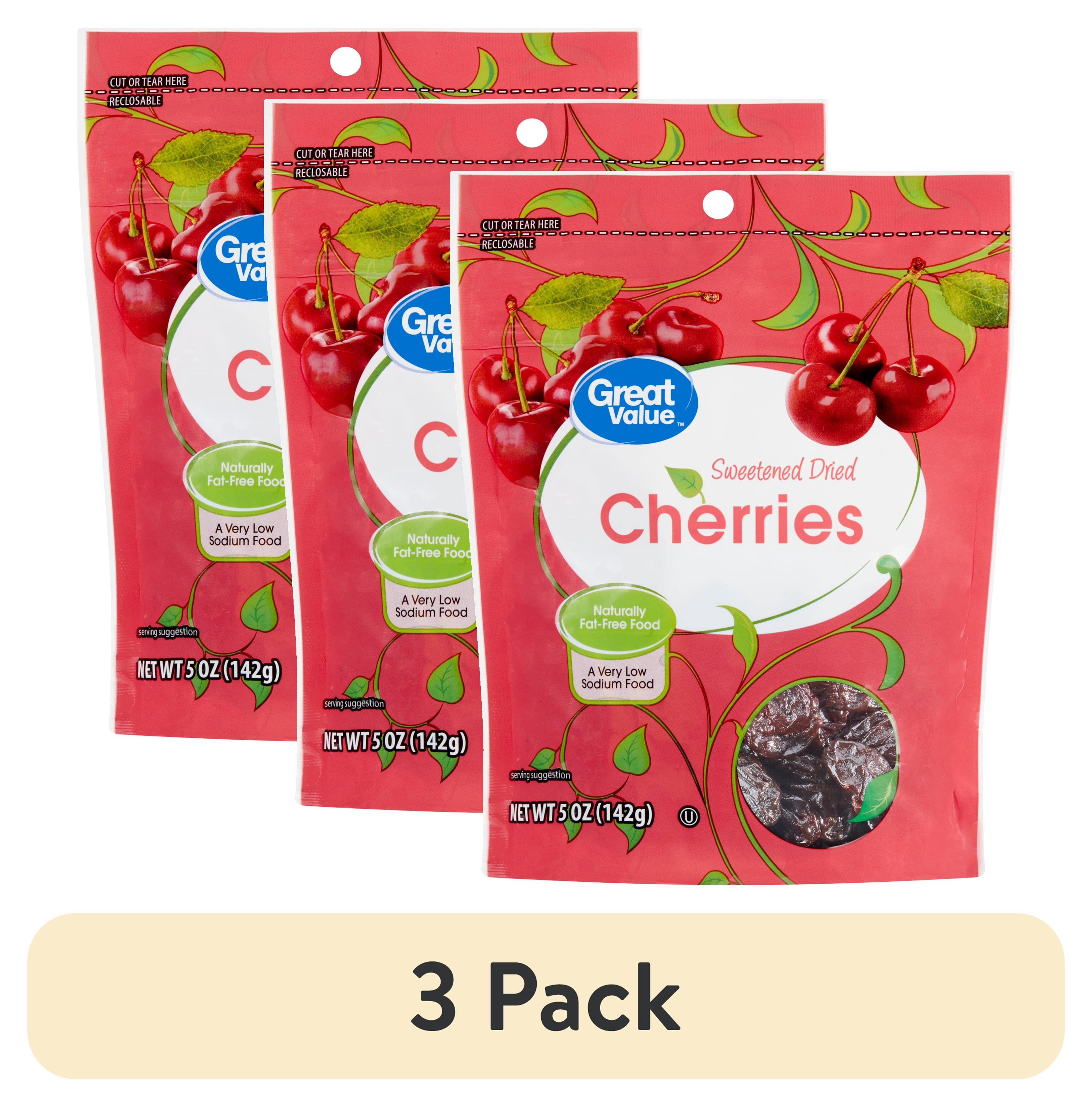 (3 pack) Great Value Sweetened Dried Cherries, 5 oz
