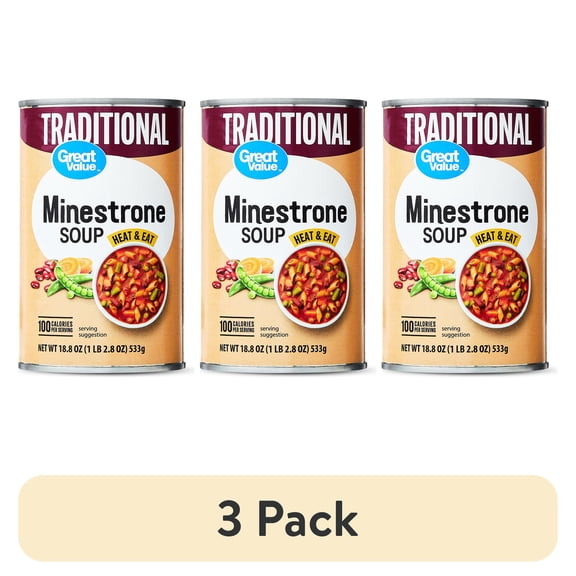 (3 pack) Great Value Traditional Minestrone Soup, 18.8 oz Can (Shelf Stable)