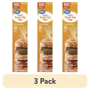 (3 pack) Great Value Twist Tie Storage Bags, Gallon, 100 Count