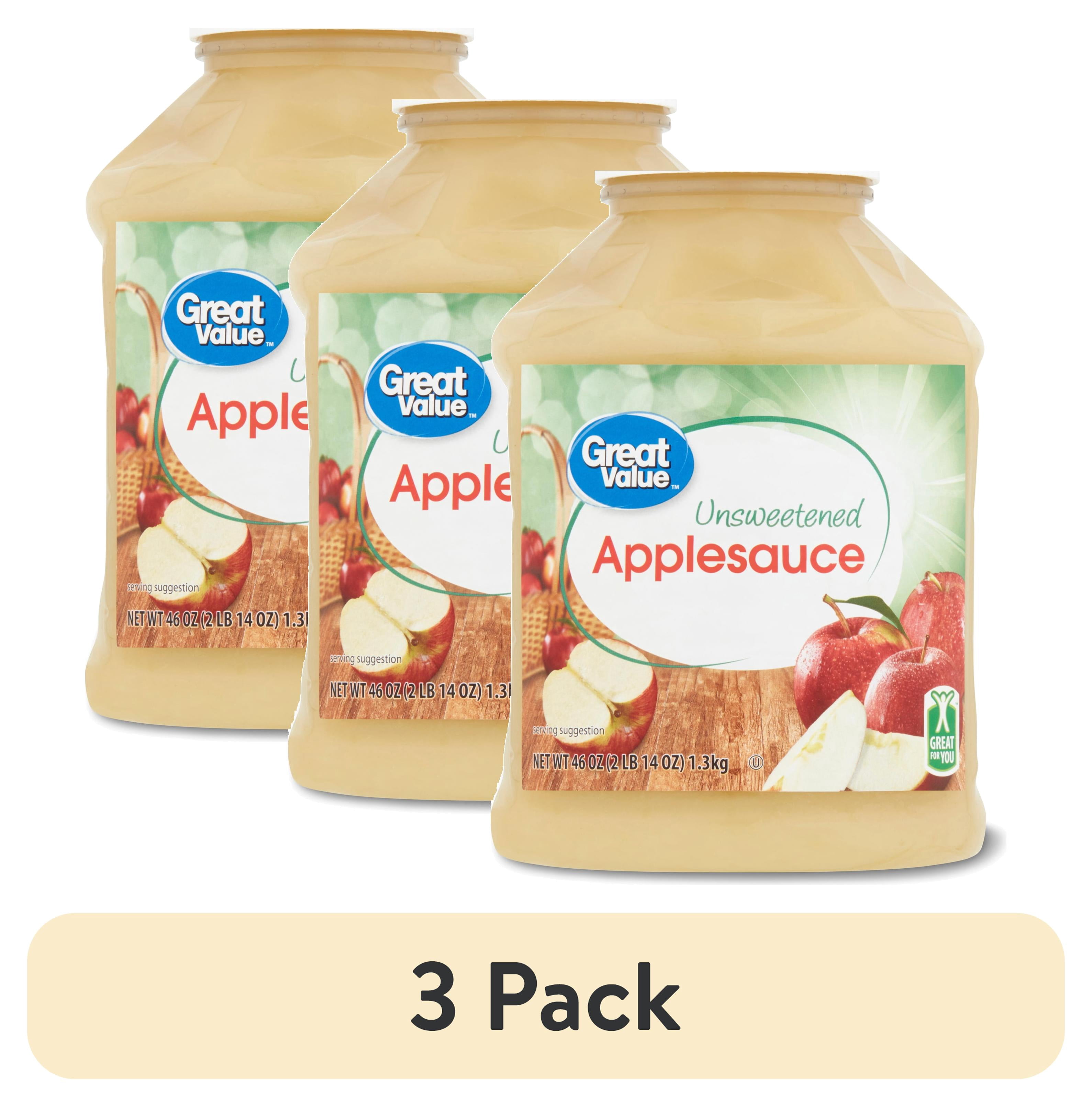 (3 pack) Great Value Unsweetened Applesauce, 46 oz Jar