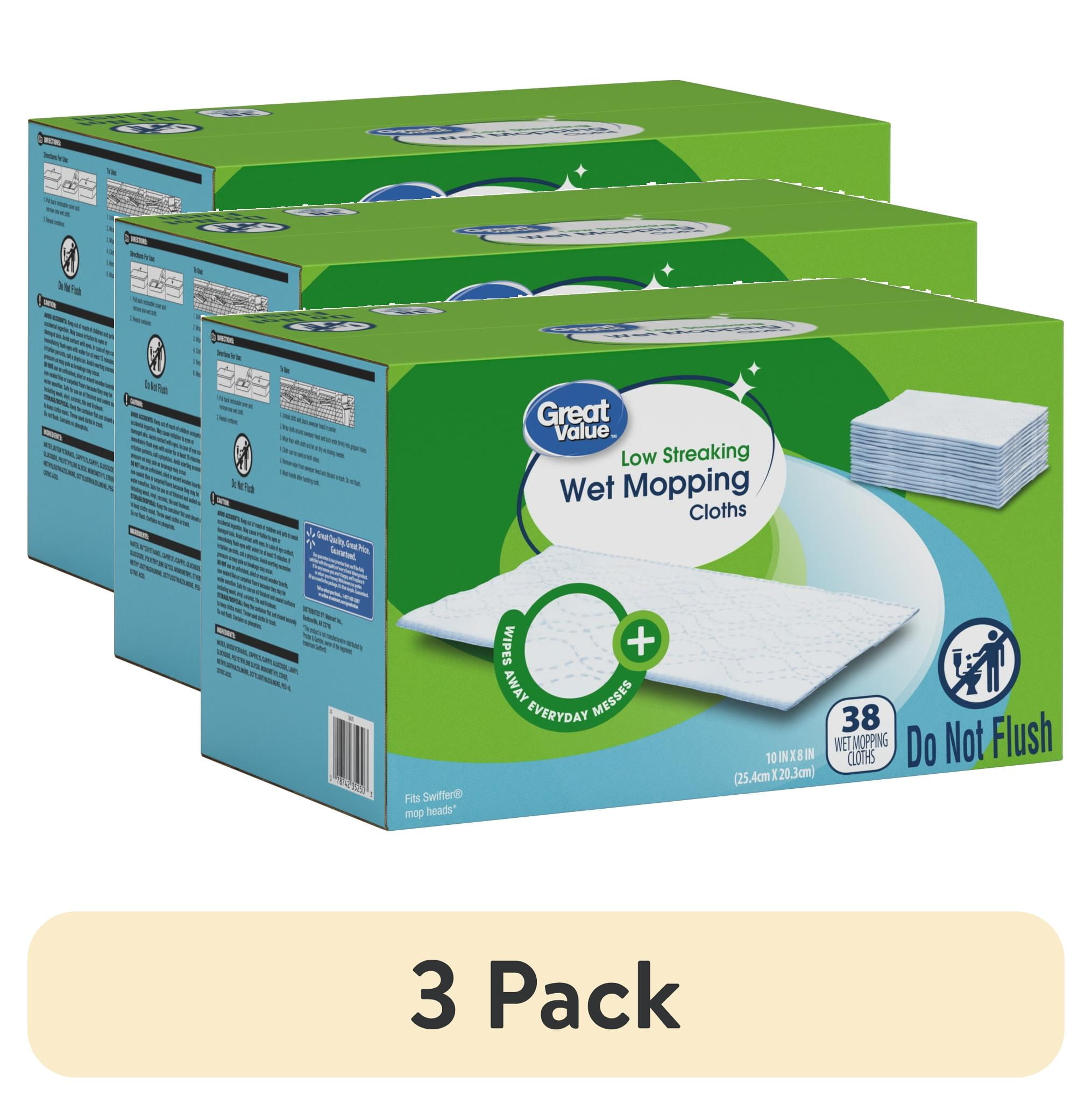 (3 pack) Great Value Low Streaking Wet Mopping Cloths, 38 Count