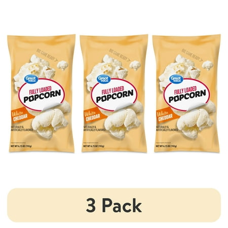 (3 pack) Great Value White Cheddar Fully Loaded Popcorn, 6.75 oz