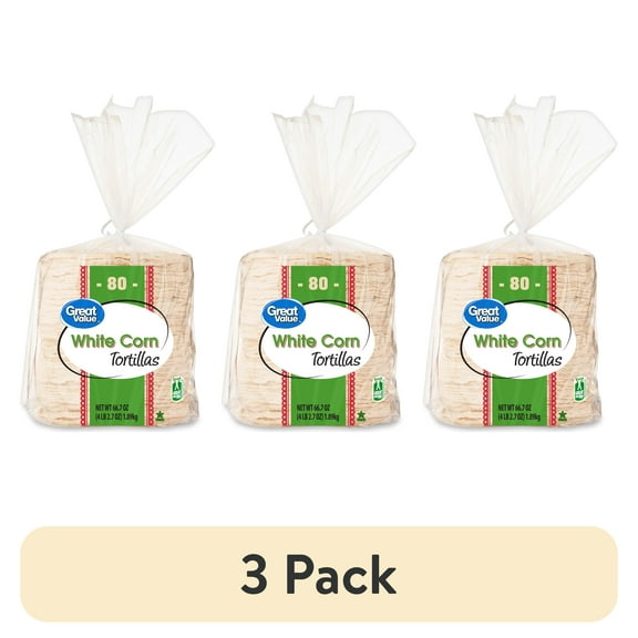 (3 pack) Great Value White Corn Tortillas, 80 Count