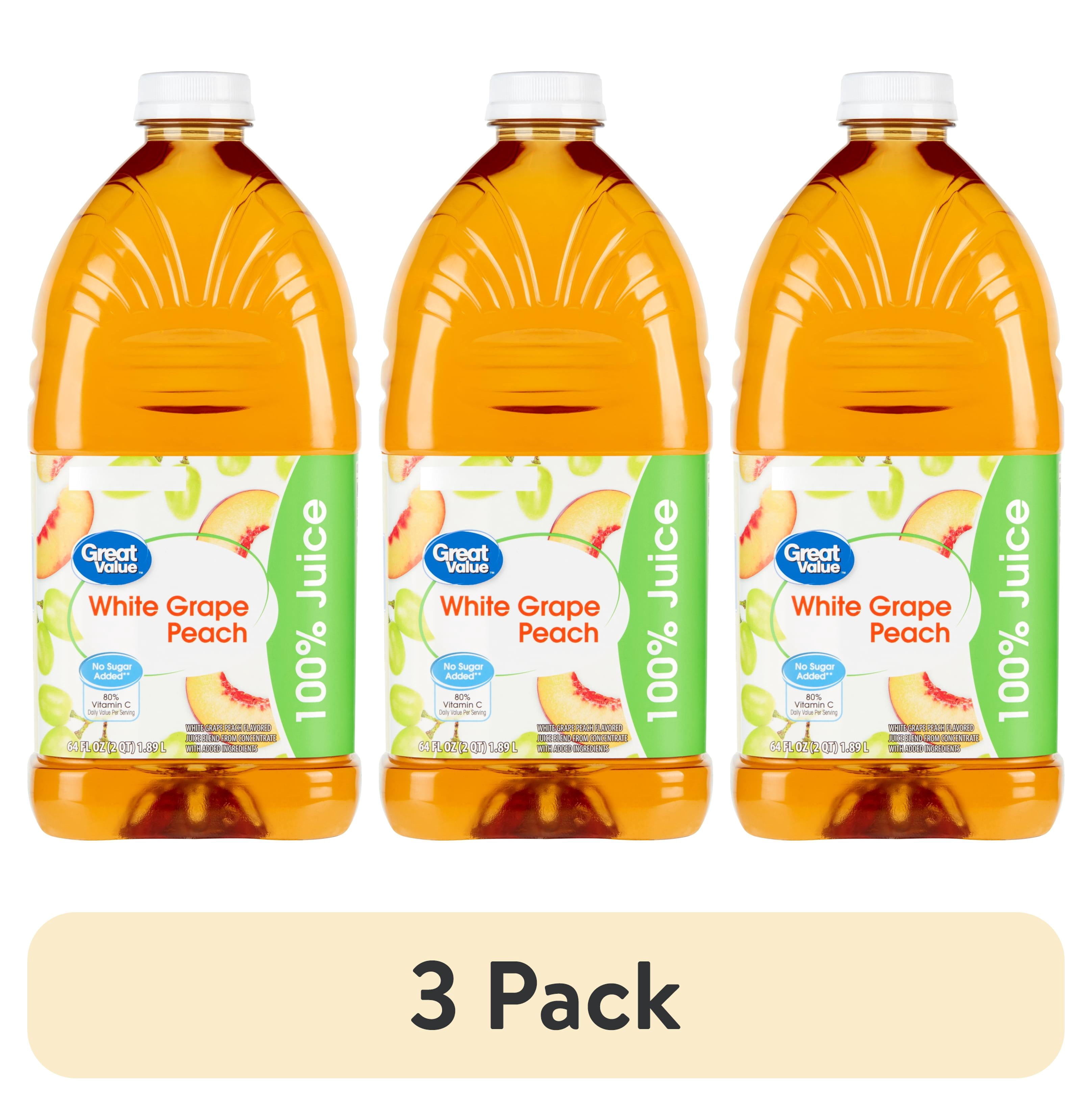 (3 pack) Great Value White Grape, Peach 100% Juice, 64 fl oz