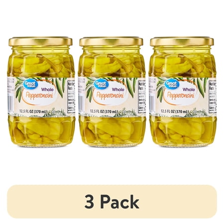 (3 pack) Great Value Whole Pepperoncini, 12 fl oz