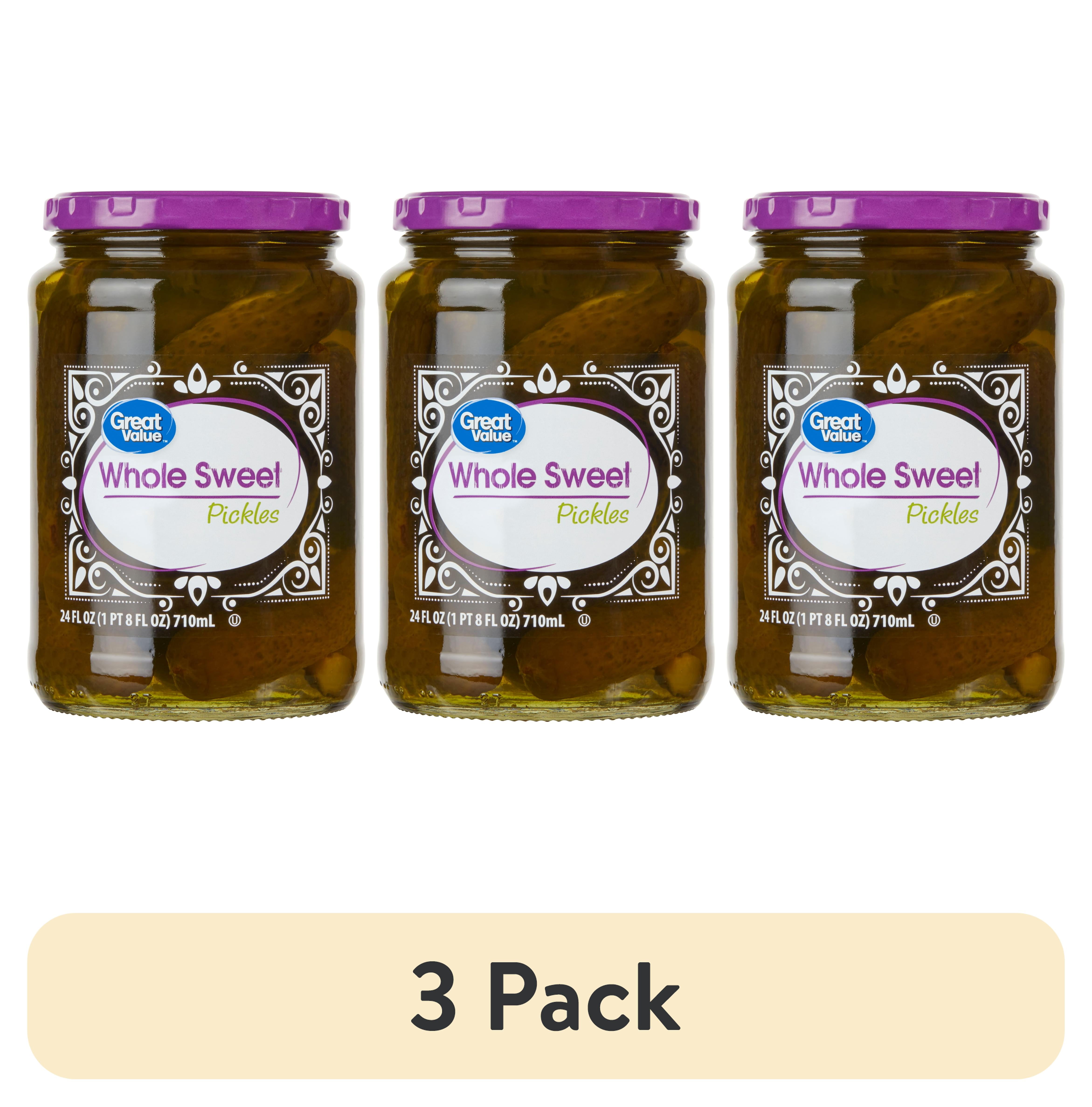 (3 pack) Great Value Whole Sweet Pickles, 24 fl oz