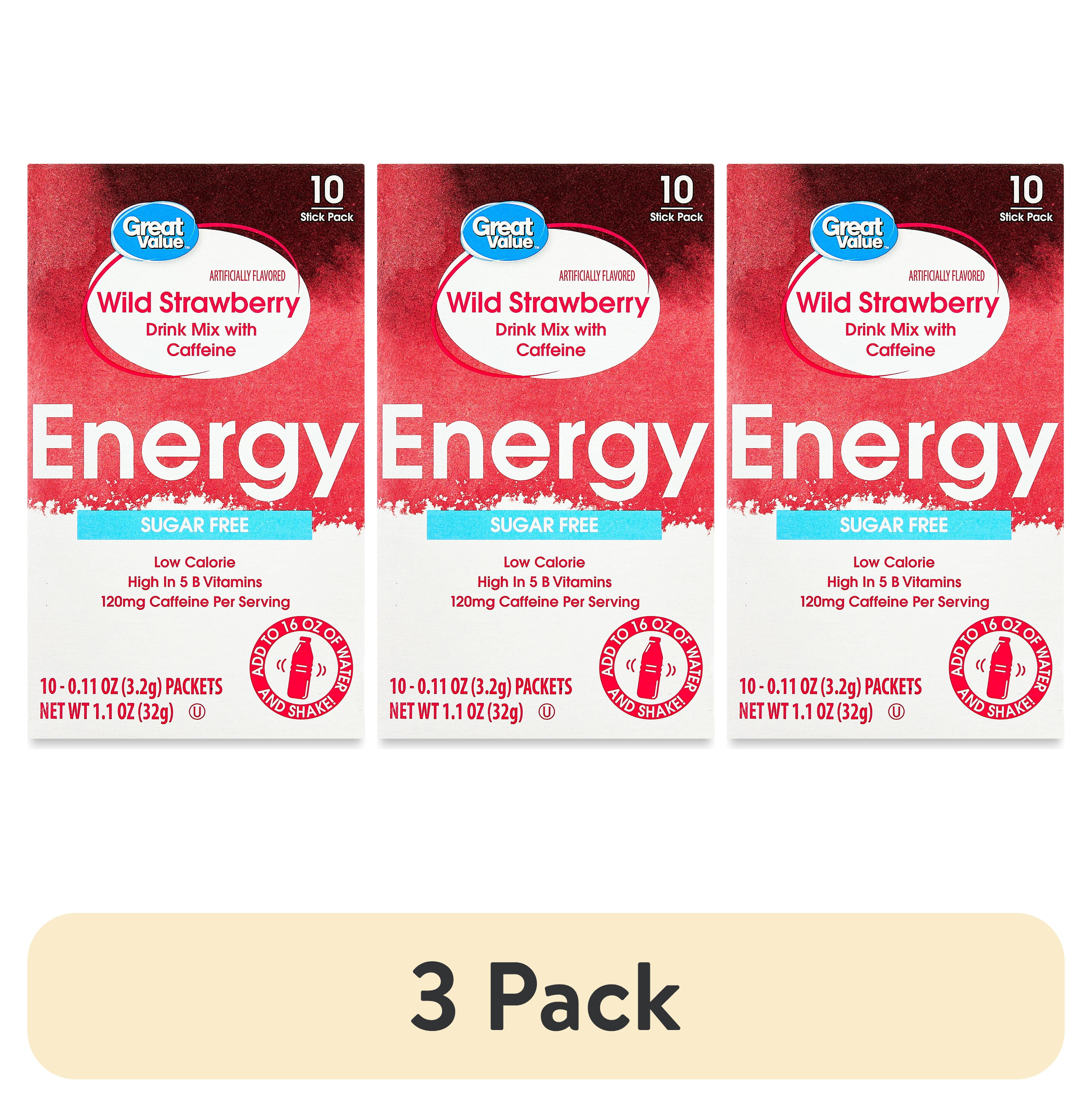 (3 pack) Great Value Wild Strawberry Drink Mix Singles, Sugar-Free, 10 Packets