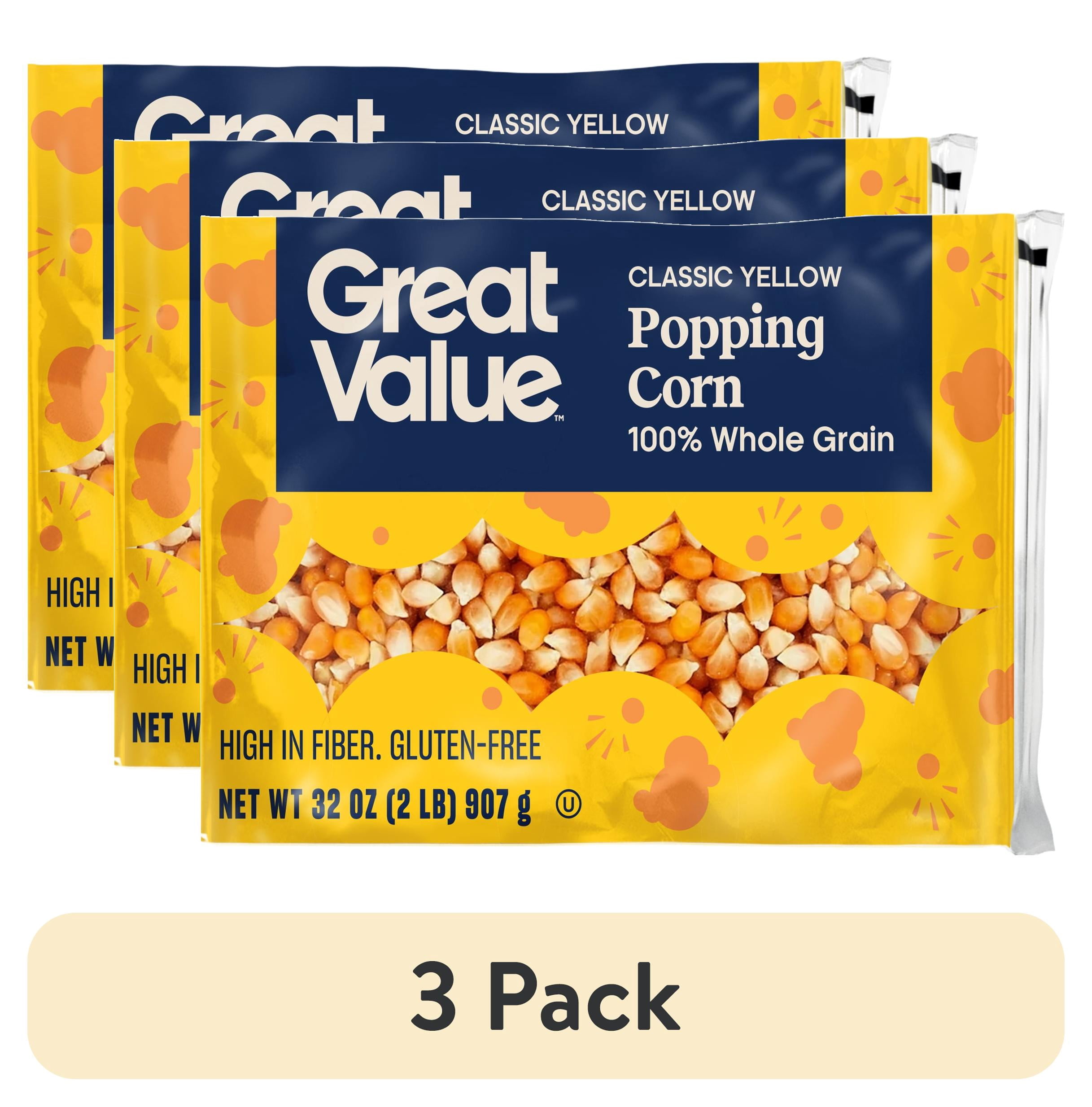 (3 pack) Great Value Yellow Popping Corn, 32 oz