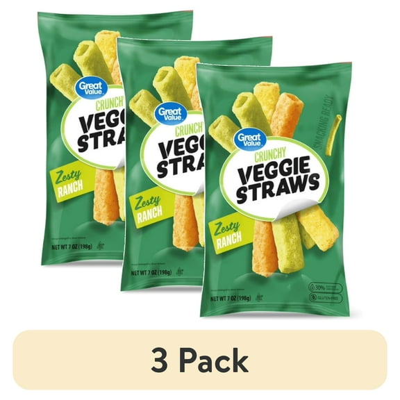 (3 pack) Great Value Zesty Ranch Flavored Veggie Straws, 7 oz